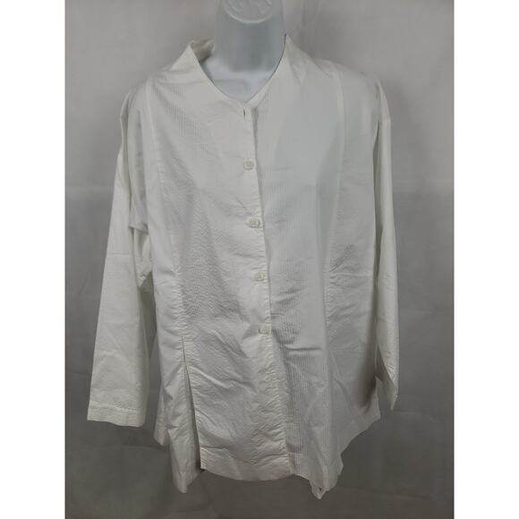 EUC Spirithouse white Button Down Top Size S/M Cotton Blend Long Sleeve Striped - Picture 1 of 8